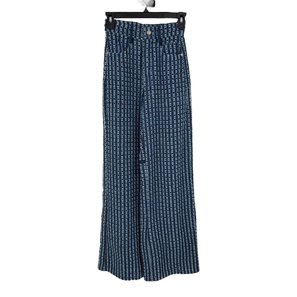 Cult Gaia Katya wide leg laser cut Pants blue size 23 DEFECT - Picture 2 of 11